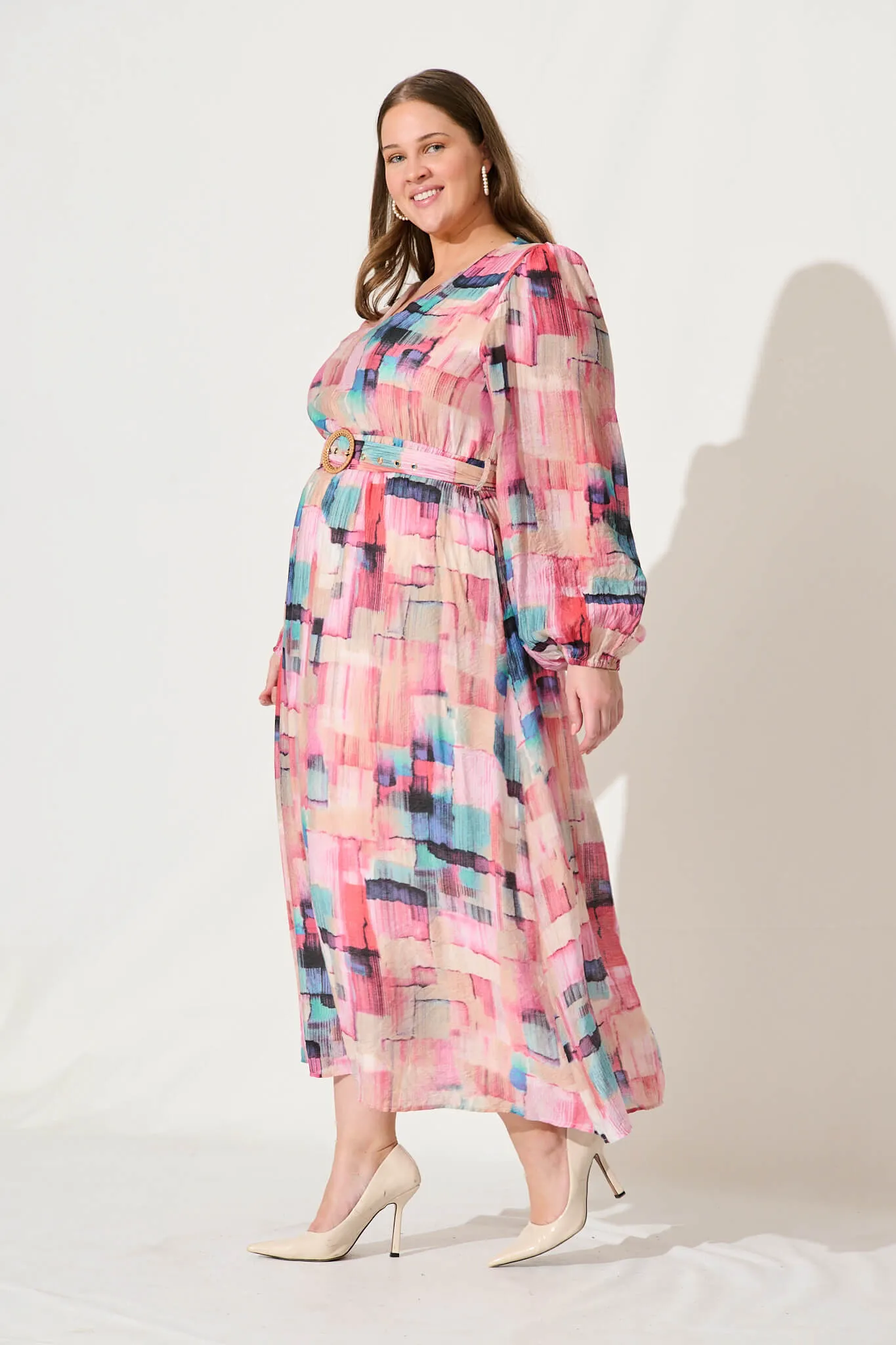 Adrini Maxi Dress In Purple With Blue Multi Print