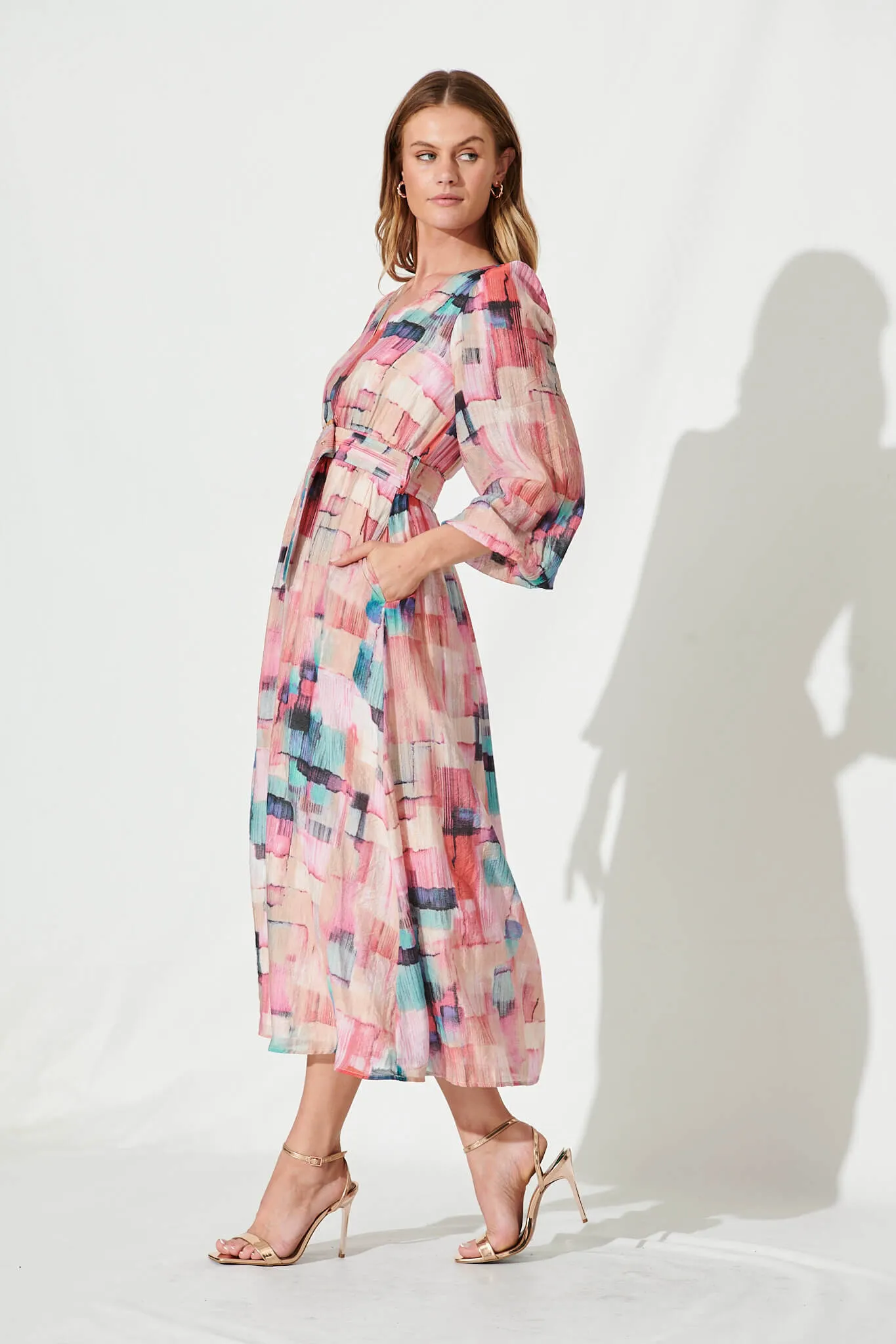 Adrini Maxi Dress In Purple With Blue Multi Print
