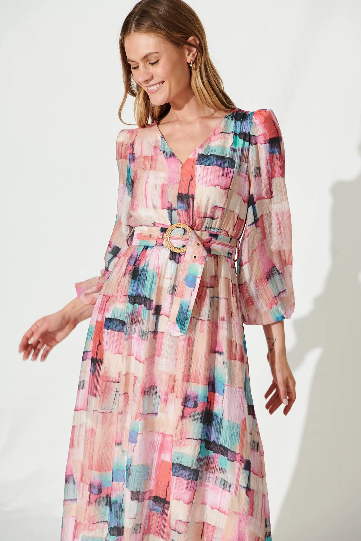 Adrini Maxi Dress In Purple With Blue Multi Print