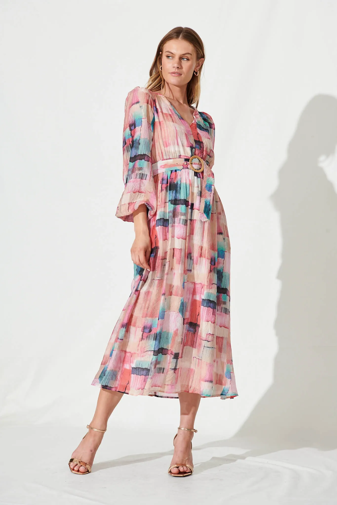 Adrini Maxi Dress In Purple With Blue Multi Print