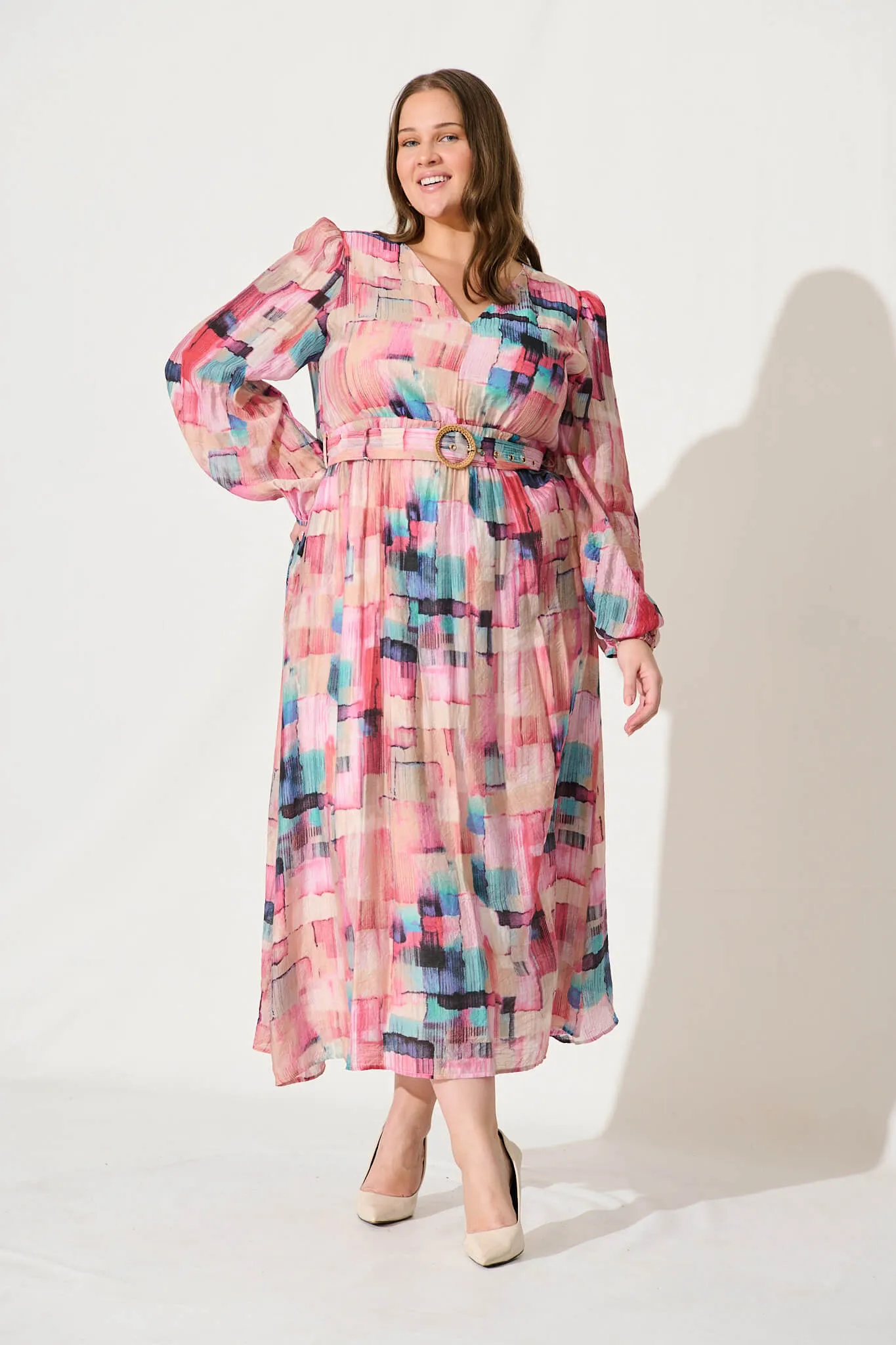 Adrini Maxi Dress In Purple With Blue Multi Print