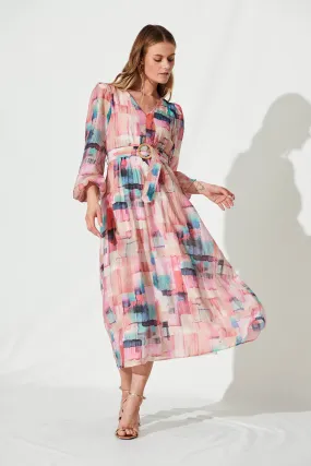 Adrini Maxi Dress In Purple With Blue Multi Print