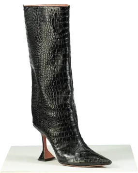 Amina Muaddi Black Croc-Embossed Leather Boots UK 7