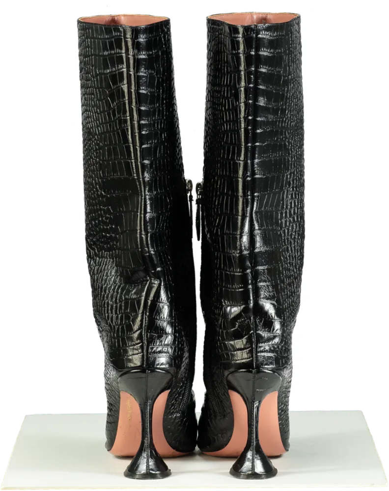 Amina Muaddi Black Croc-Embossed Leather Boots UK 7