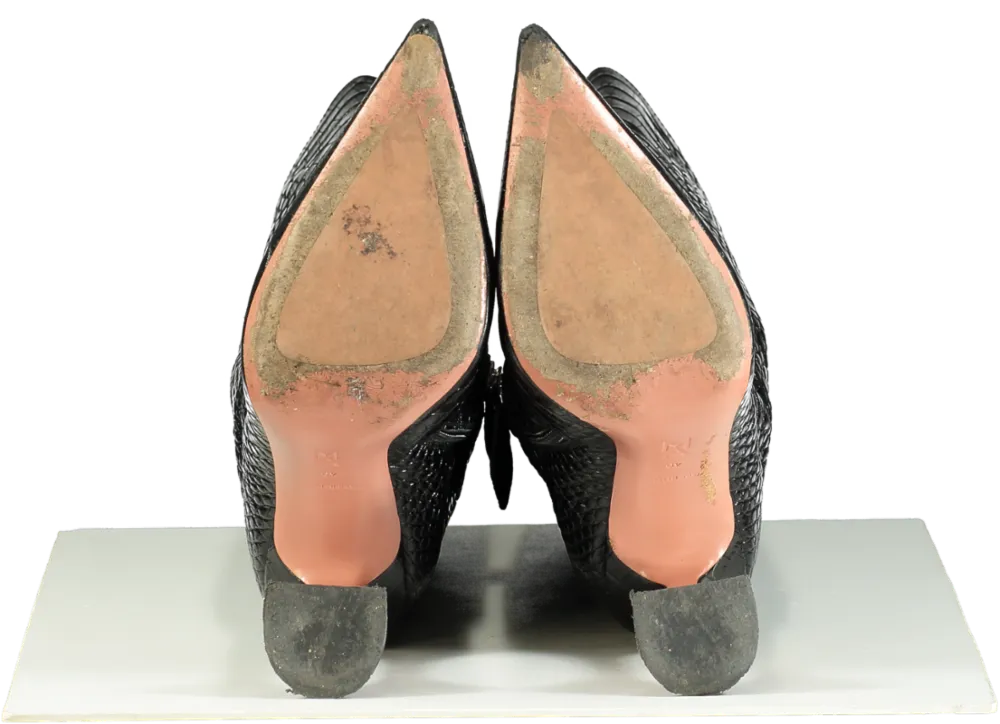 Amina Muaddi Black Croc-Embossed Leather Boots UK 7
