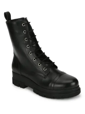 Black PU High Ankle Army Boots