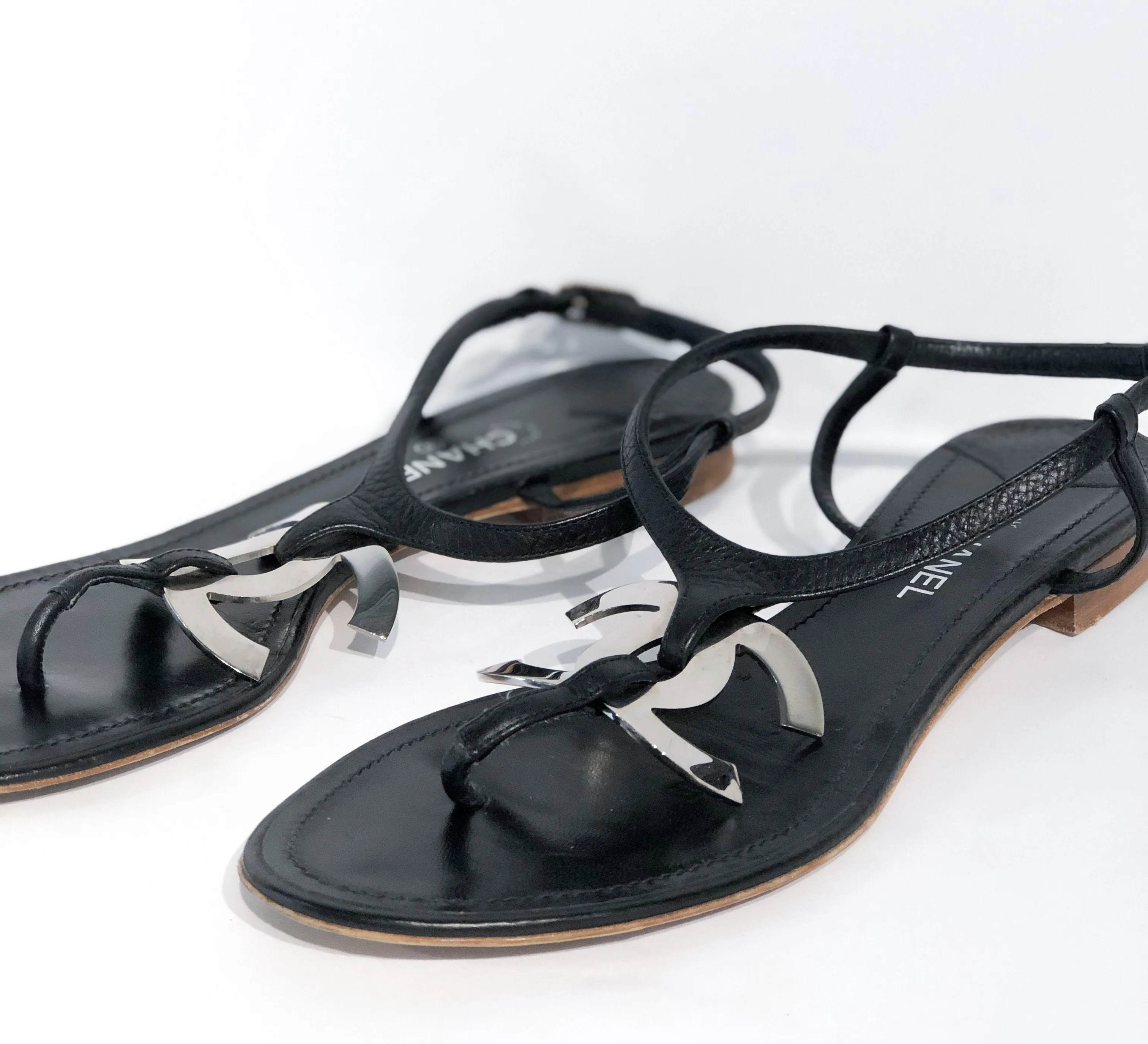 Chanel Black Leather Sandals