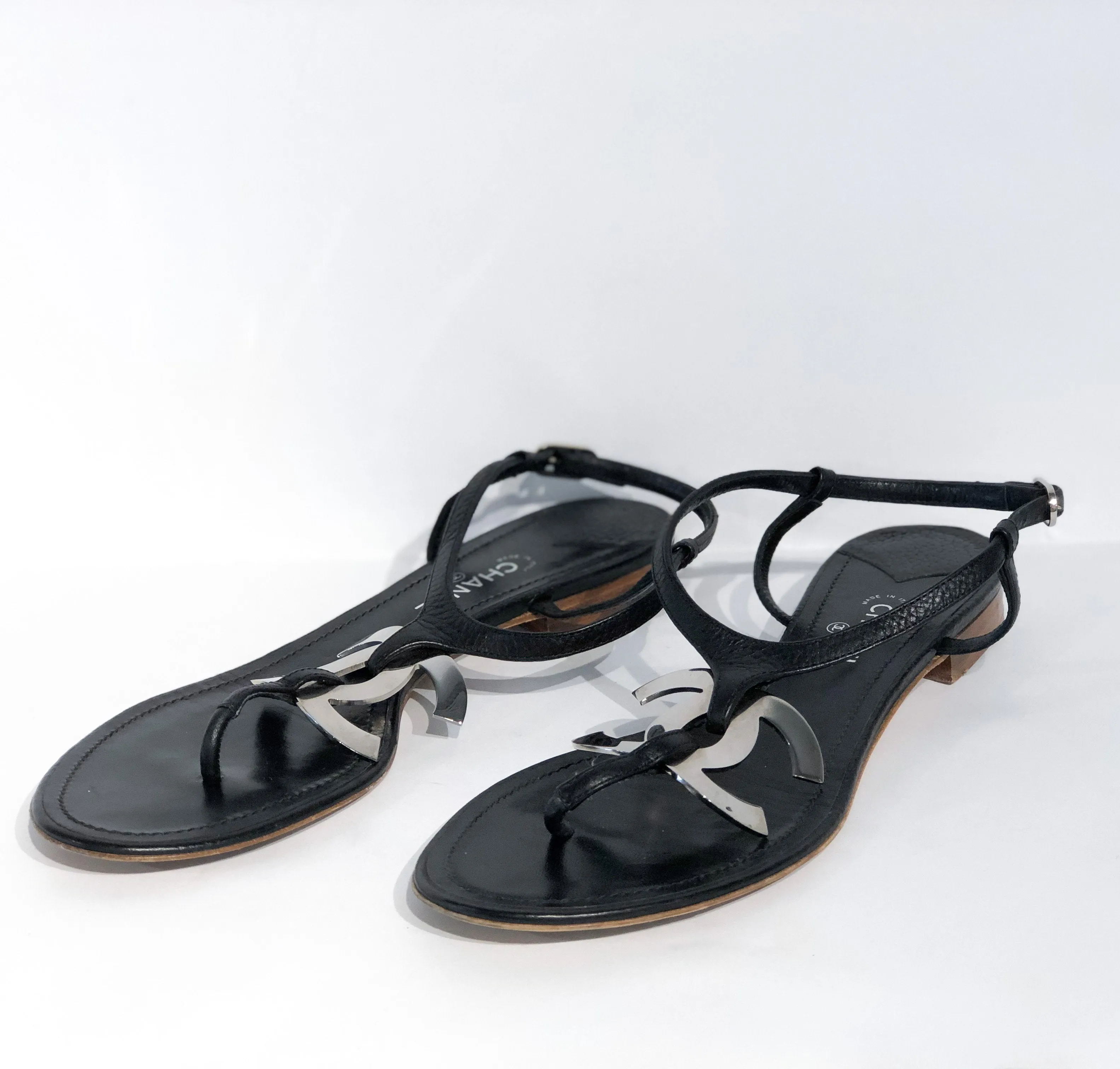 Chanel Black Leather Sandals