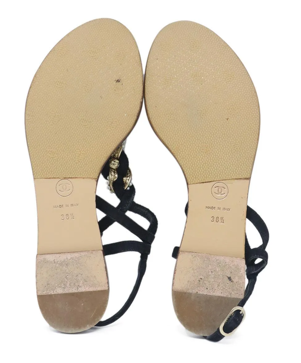 Chanel Black Suede & Pearl Rope Sandals sz 8.5