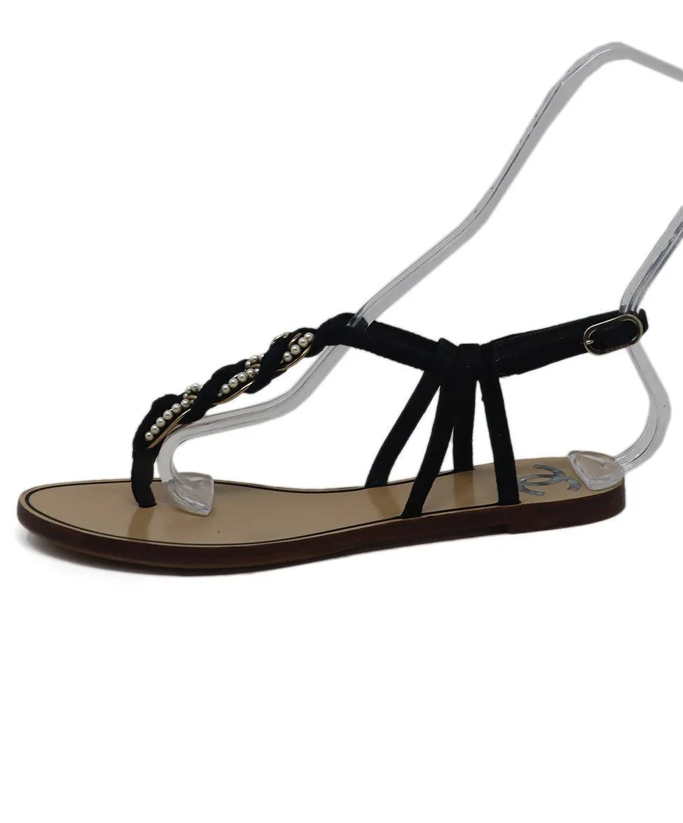 Chanel Black Suede & Pearl Rope Sandals sz 8.5