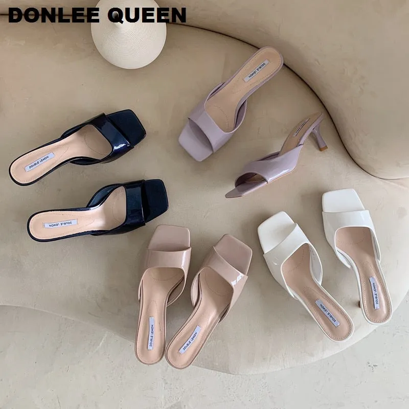 Chic Square-Toe High Heel Slides
