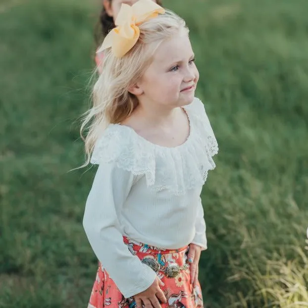 Cream Lace Neck Long Sleeve Shirt (6-7T)