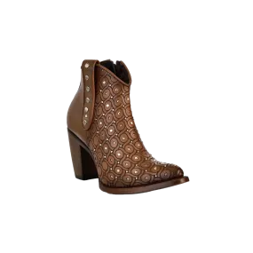 Cuadra Women's Maple Laser & Crystals & Studs Round Bootie