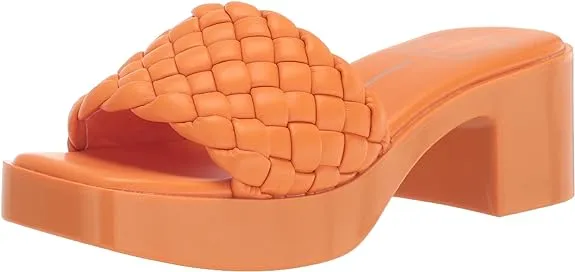 Dolce Vita Goldy Apricot Stella Slip On Woven Open Squared Toe Heeled Sandals