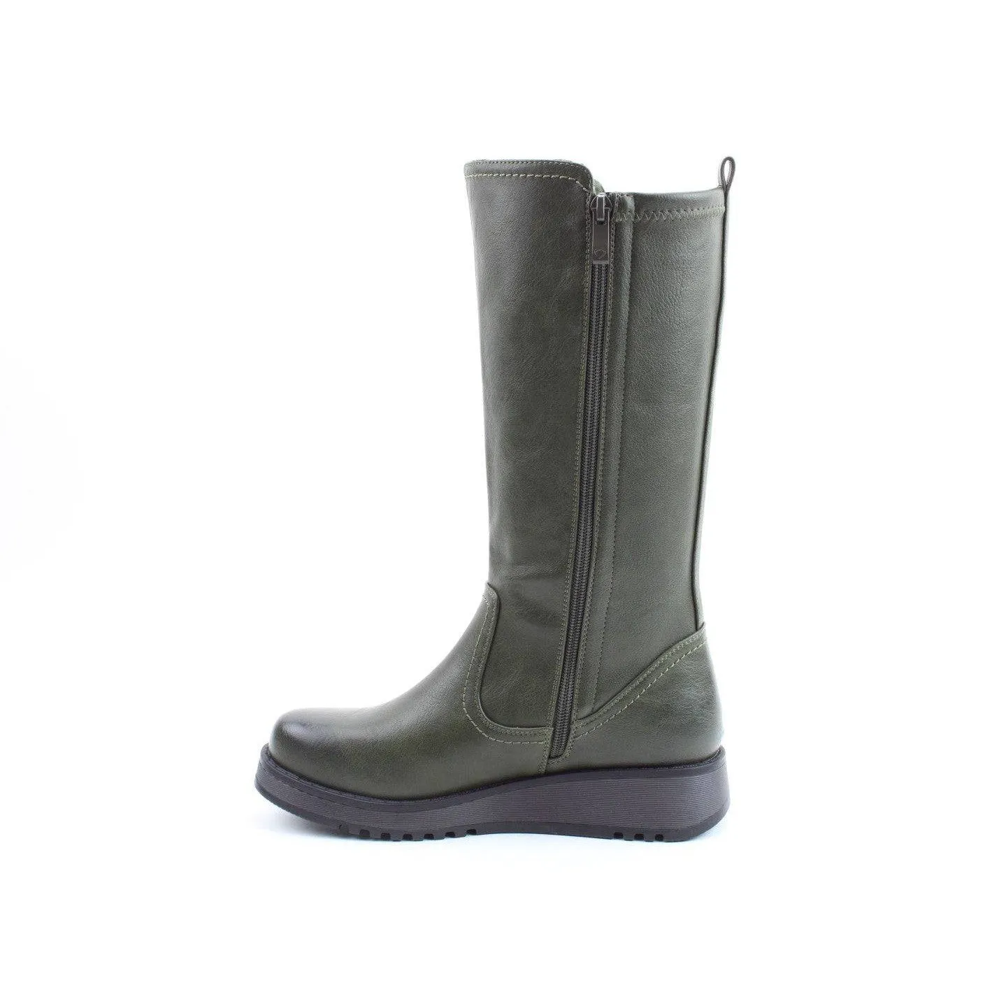 Heavenly Feet Luna Ladies Khaki Vegan Side Zip Knee High Boots