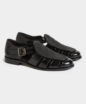 Jacques Solovière Franck Raffia Fisherman Sandal in Black