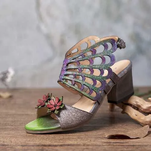 Leather Block Heel Sandals