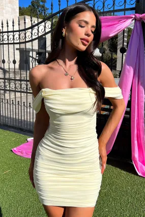 Lucinda Off Shoulder Mesh Mini Dress - Yellow