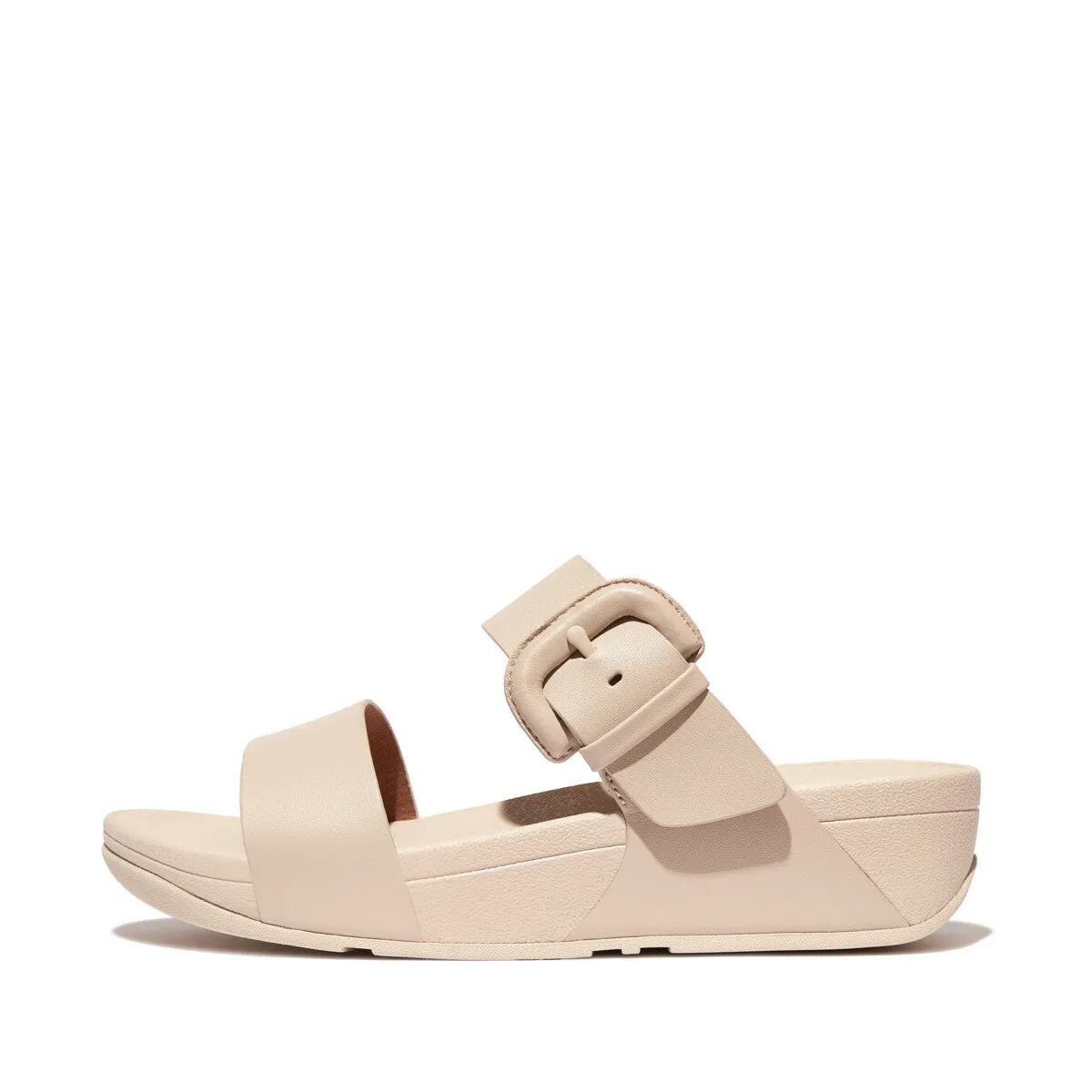 LULU Covered-Buckle Raw-Edge Leather Slides