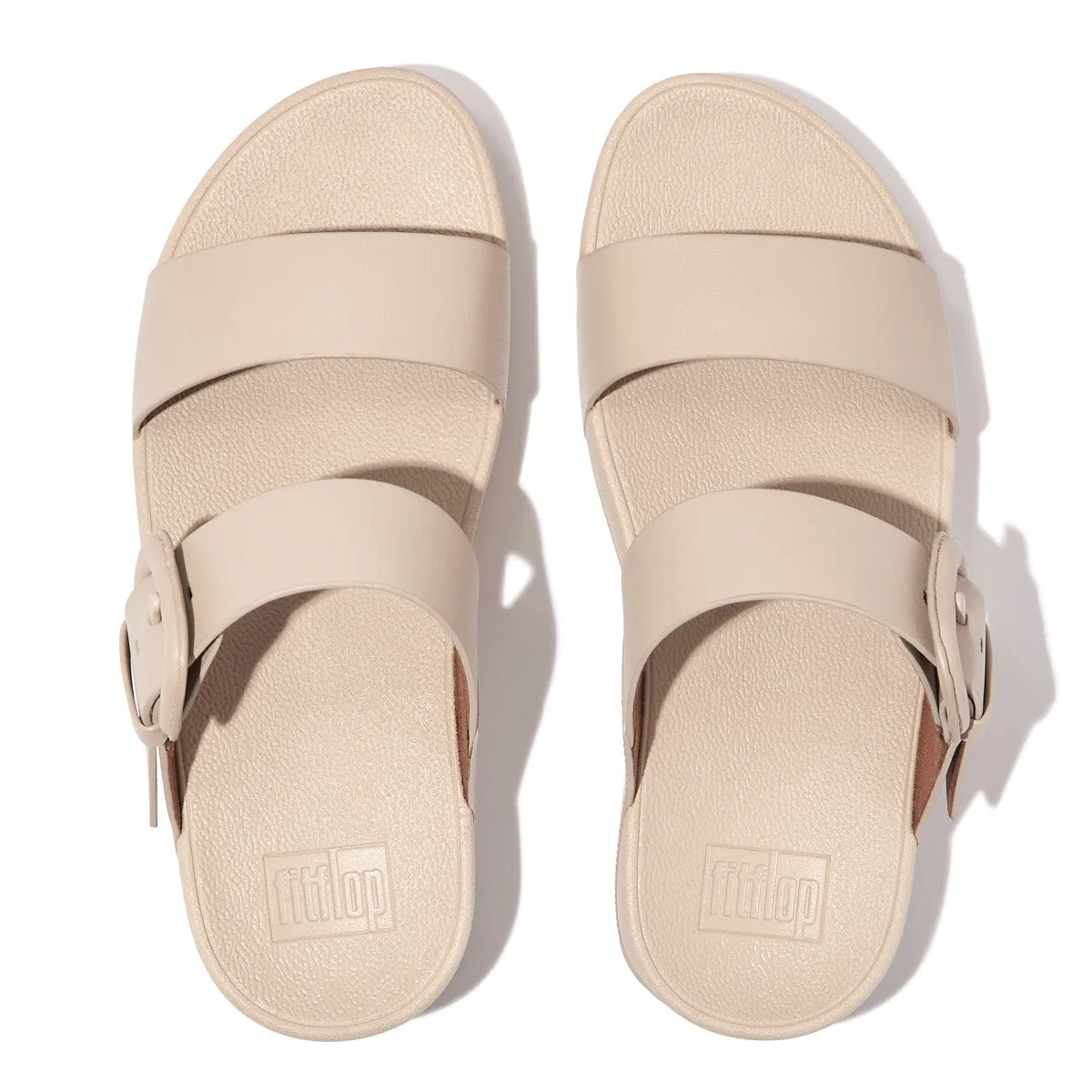 LULU Covered-Buckle Raw-Edge Leather Slides