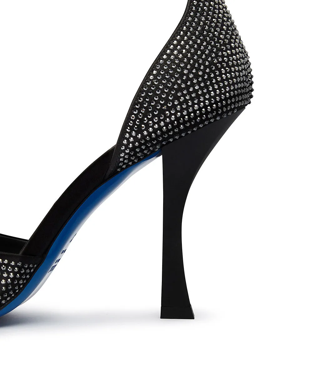 Rhinestoned black satin sandals