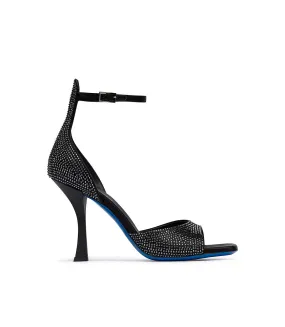 Rhinestoned black satin sandals