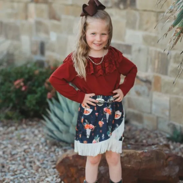 Rust Lace Neck Long Sleeve Shirt (2T-5T)