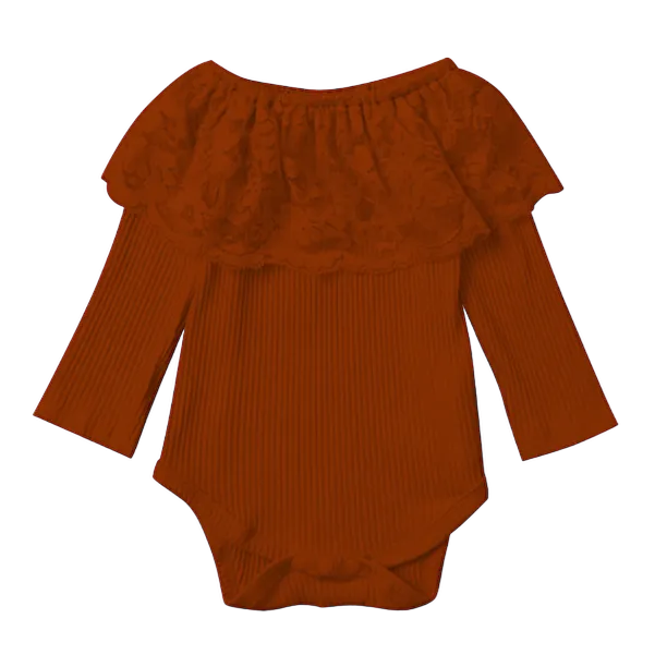 Rust Lace Neck Long Sleeve Shirt (2T-5T)