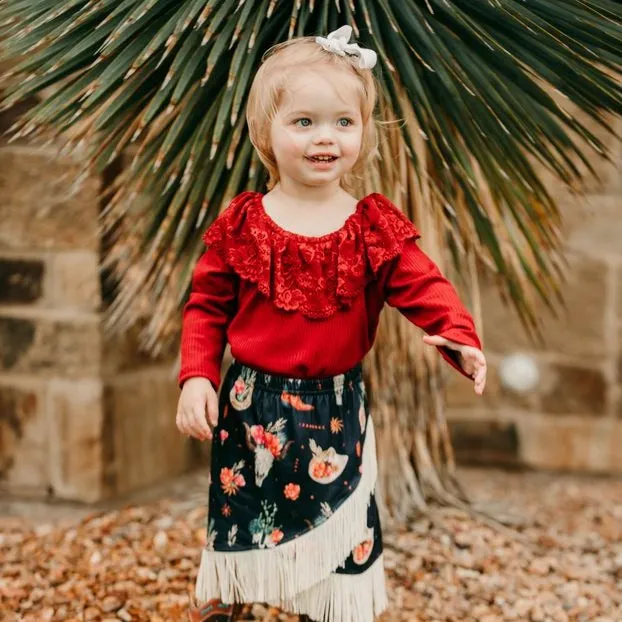 Rust Lace Neck Long Sleeve Shirt (2T-5T)