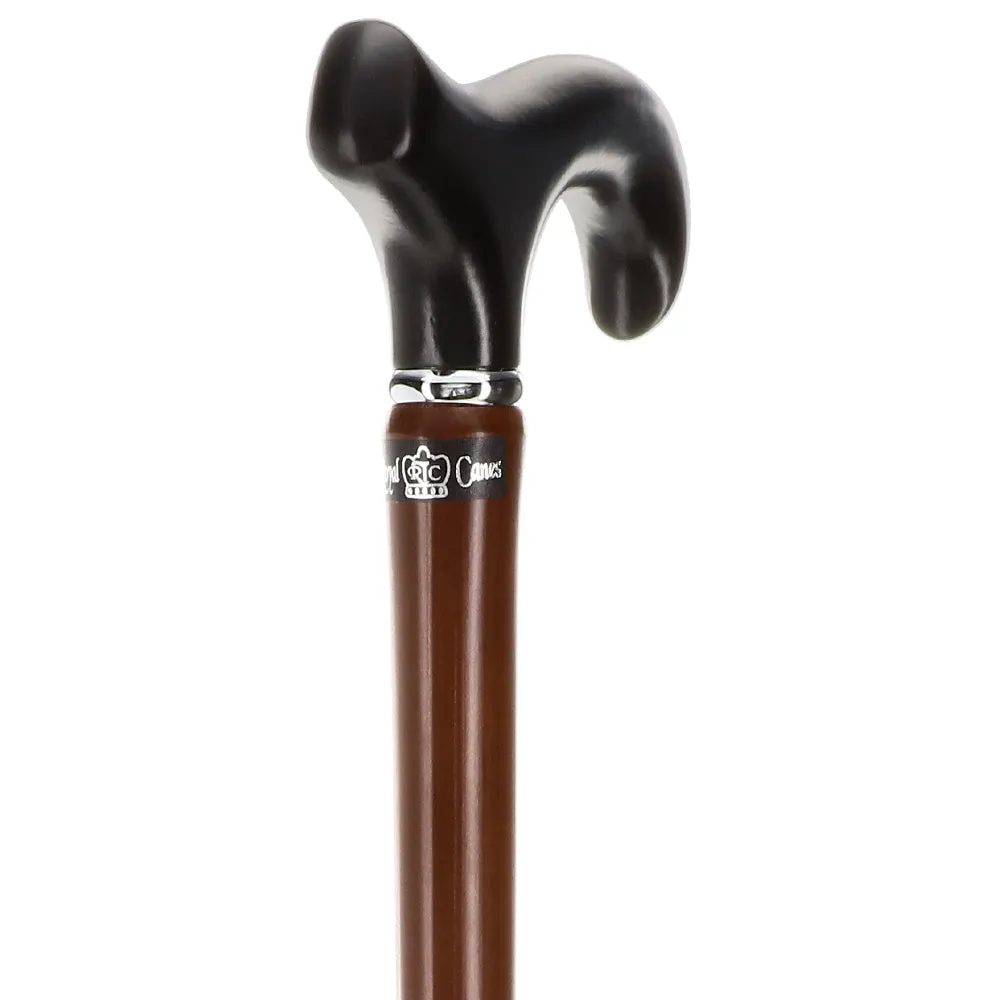 Scratch and Dent Black Beechwood Derby Walking Cane With Dark Bamboo Shaft and Silver Collar V2040