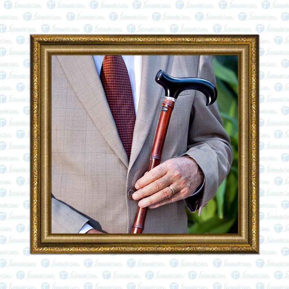 Scratch and Dent Black Beechwood Derby Walking Cane With Dark Bamboo Shaft and Silver Collar V2040