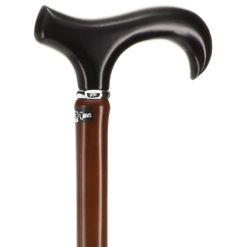 Scratch and Dent Black Beechwood Derby Walking Cane With Dark Bamboo Shaft and Silver Collar V2040