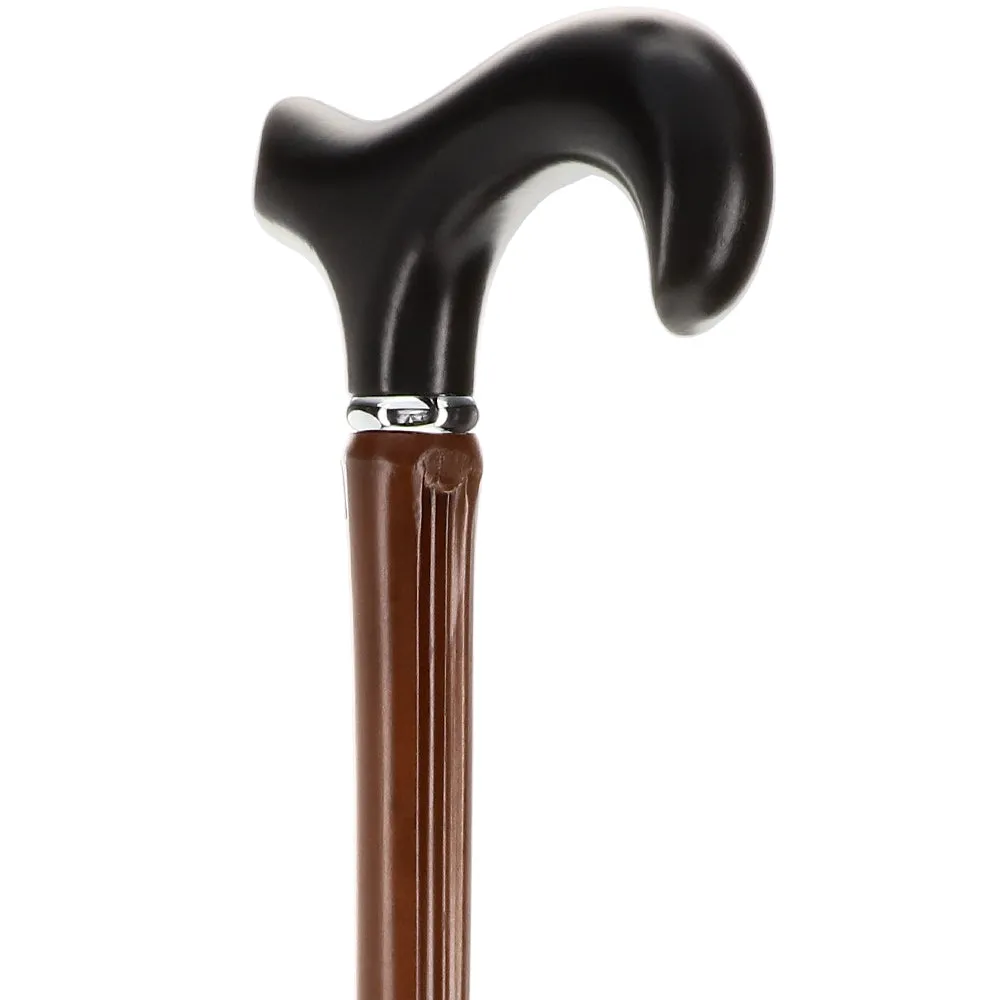Scratch and Dent Black Beechwood Derby Walking Cane With Dark Bamboo Shaft and Silver Collar V2040