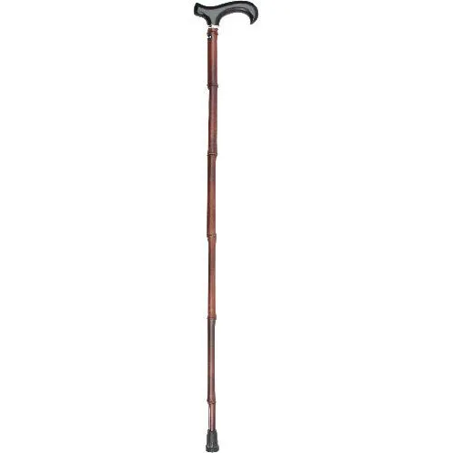 Scratch and Dent Black Beechwood Derby Walking Cane With Dark Bamboo Shaft and Silver Collar V2040