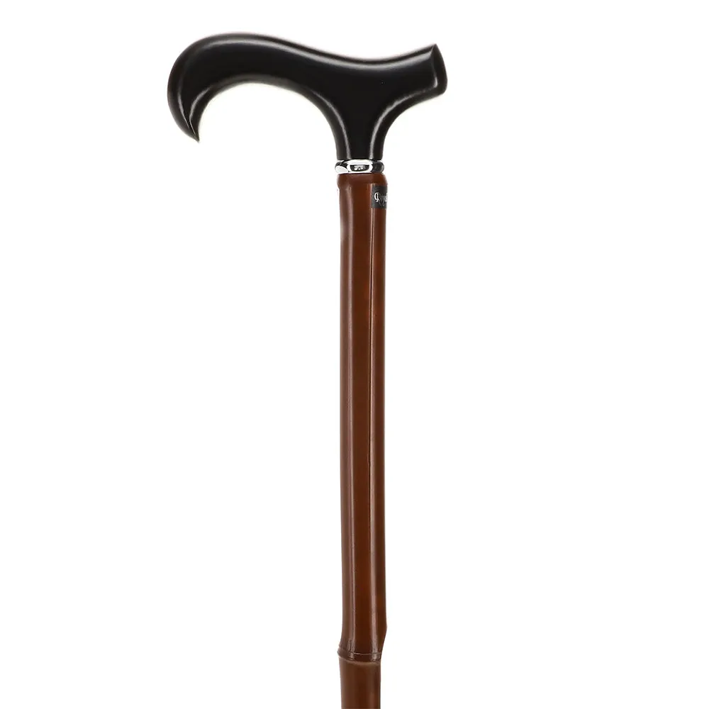 Scratch and Dent Black Beechwood Derby Walking Cane With Dark Bamboo Shaft and Silver Collar V2040