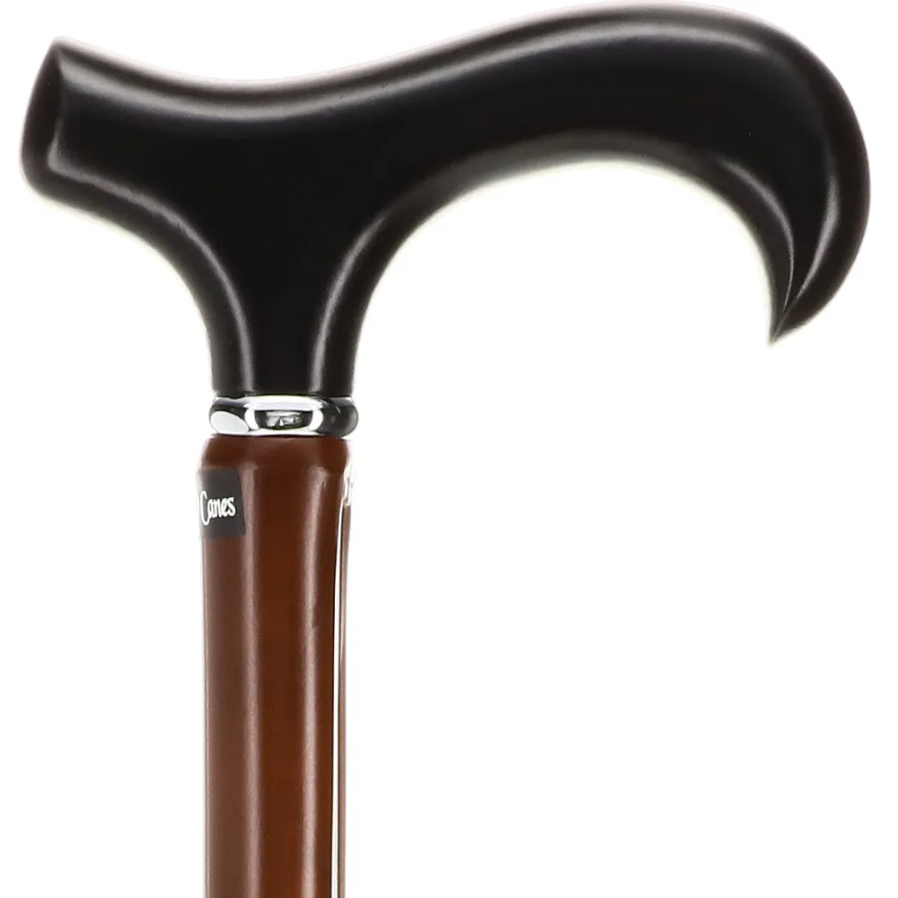 Scratch and Dent Black Beechwood Derby Walking Cane With Dark Bamboo Shaft and Silver Collar V2040