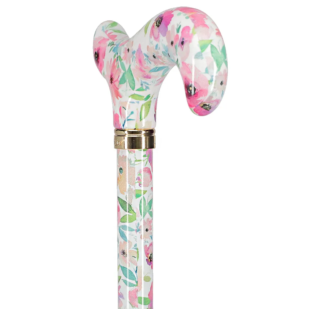 Scratch and Dent Watercolor Flowers: Designer Adjustable Cane w/ Patterned Handle V3051