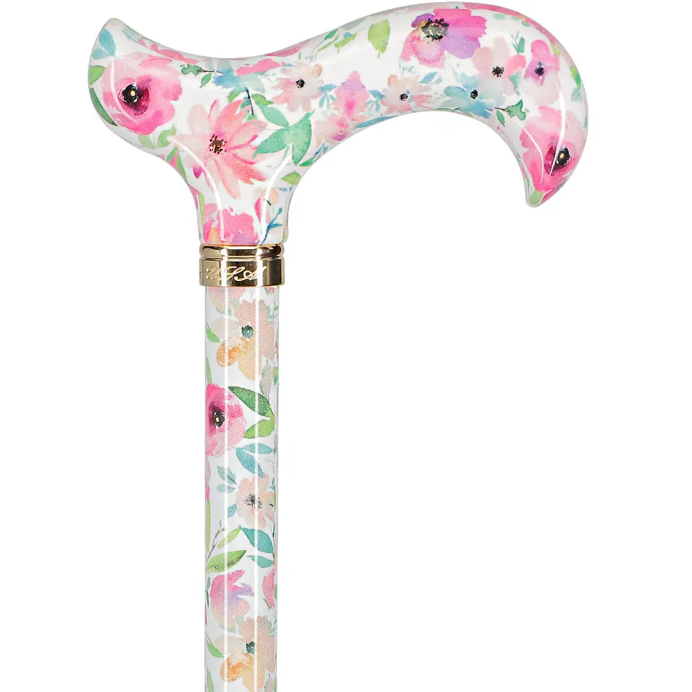 Scratch and Dent Watercolor Flowers: Designer Adjustable Cane w/ Patterned Handle V3051