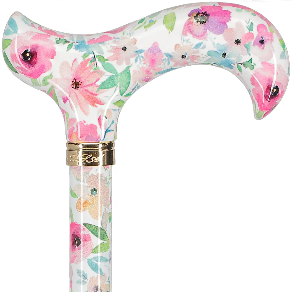 Scratch and Dent Watercolor Flowers: Designer Adjustable Cane w/ Patterned Handle V3051