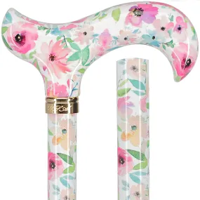 Scratch and Dent Watercolor Flowers: Designer Adjustable Cane w/ Patterned Handle V3051