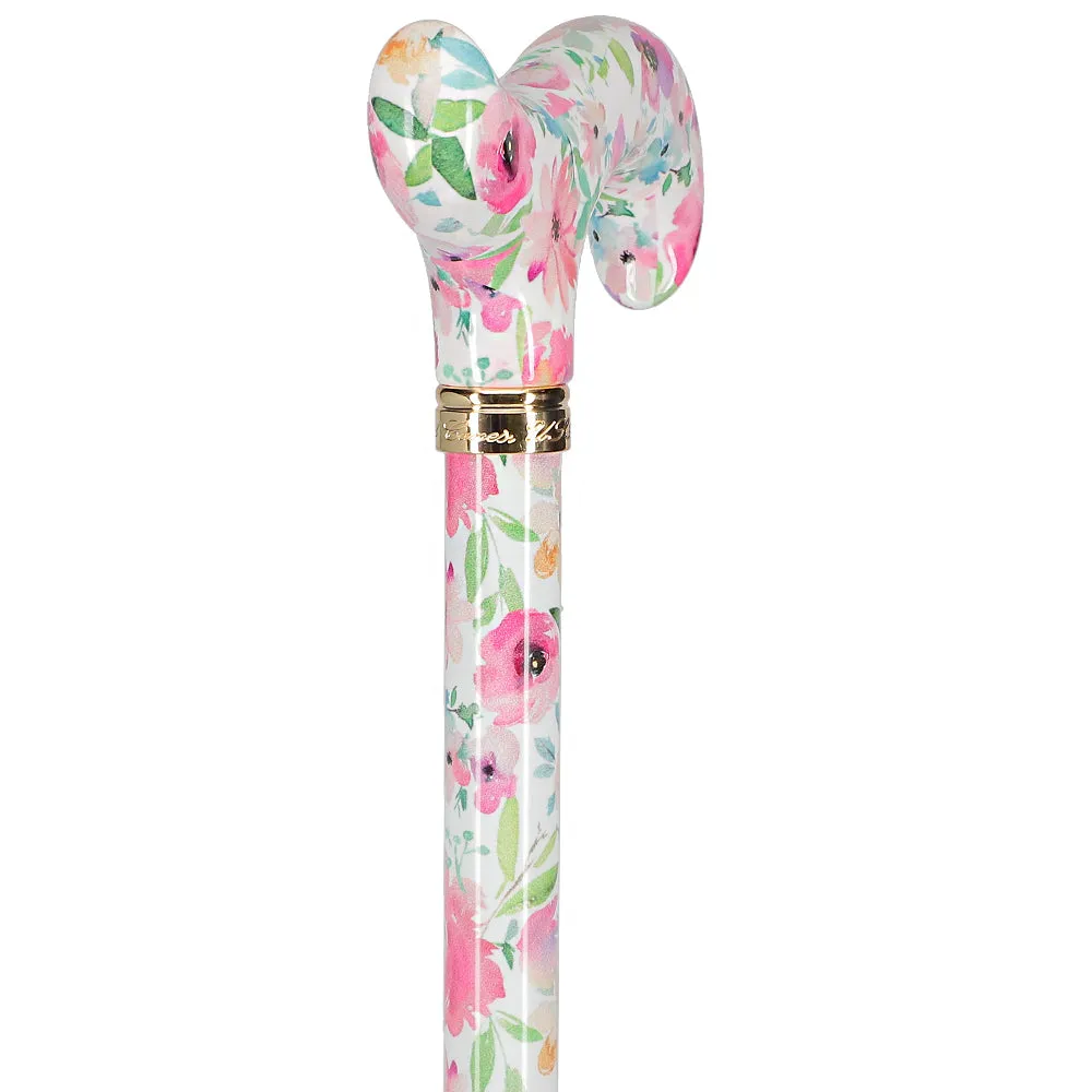 Scratch and Dent Watercolor Flowers: Designer Adjustable Cane w/ Patterned Handle V3051