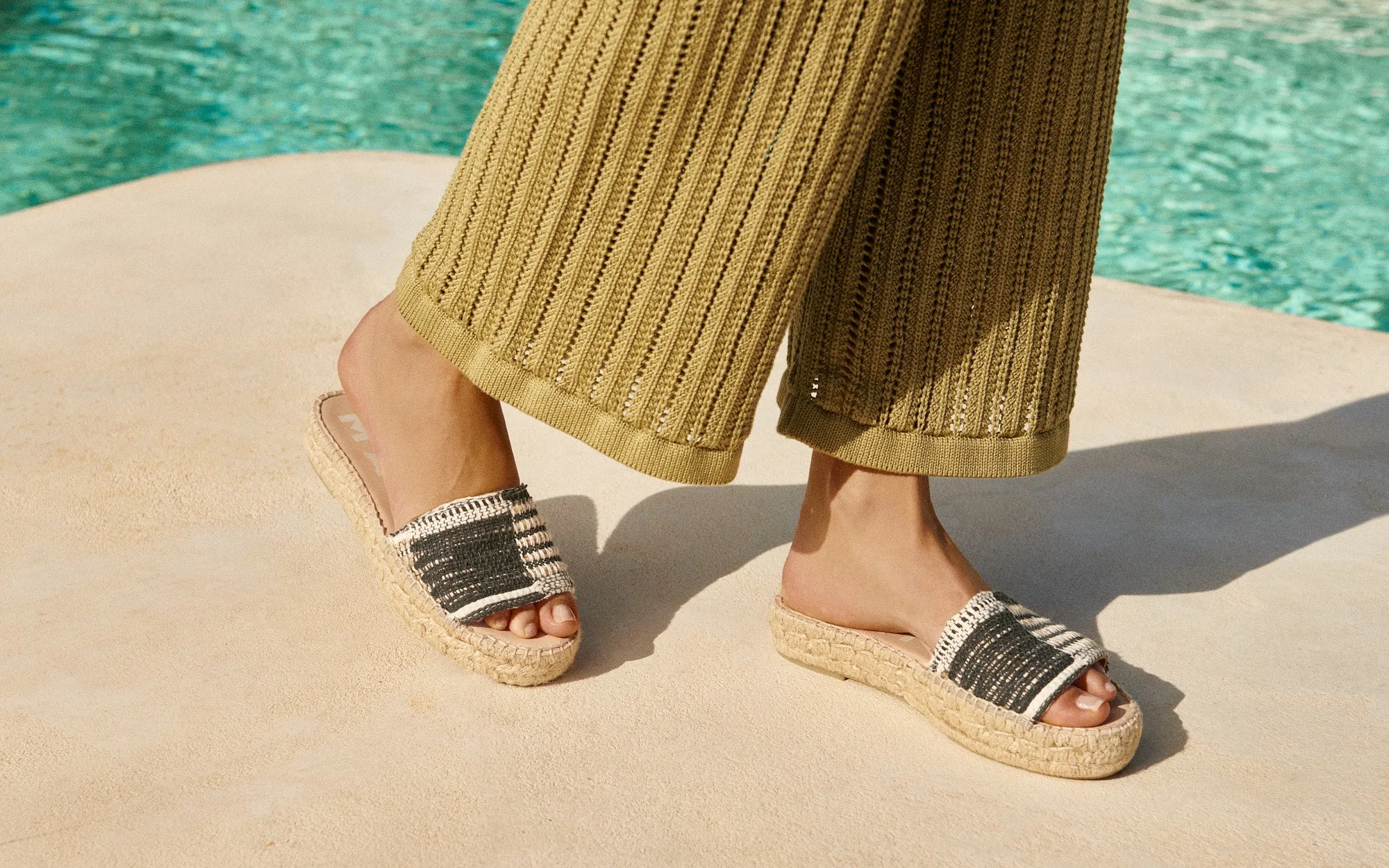 Silk And Cotton Patchwork Double Sole Slides - G60DS - Yucatán White Natural And Black