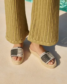 Silk And Cotton Patchwork Double Sole Slides - G60DS - Yucatán White Natural And Black