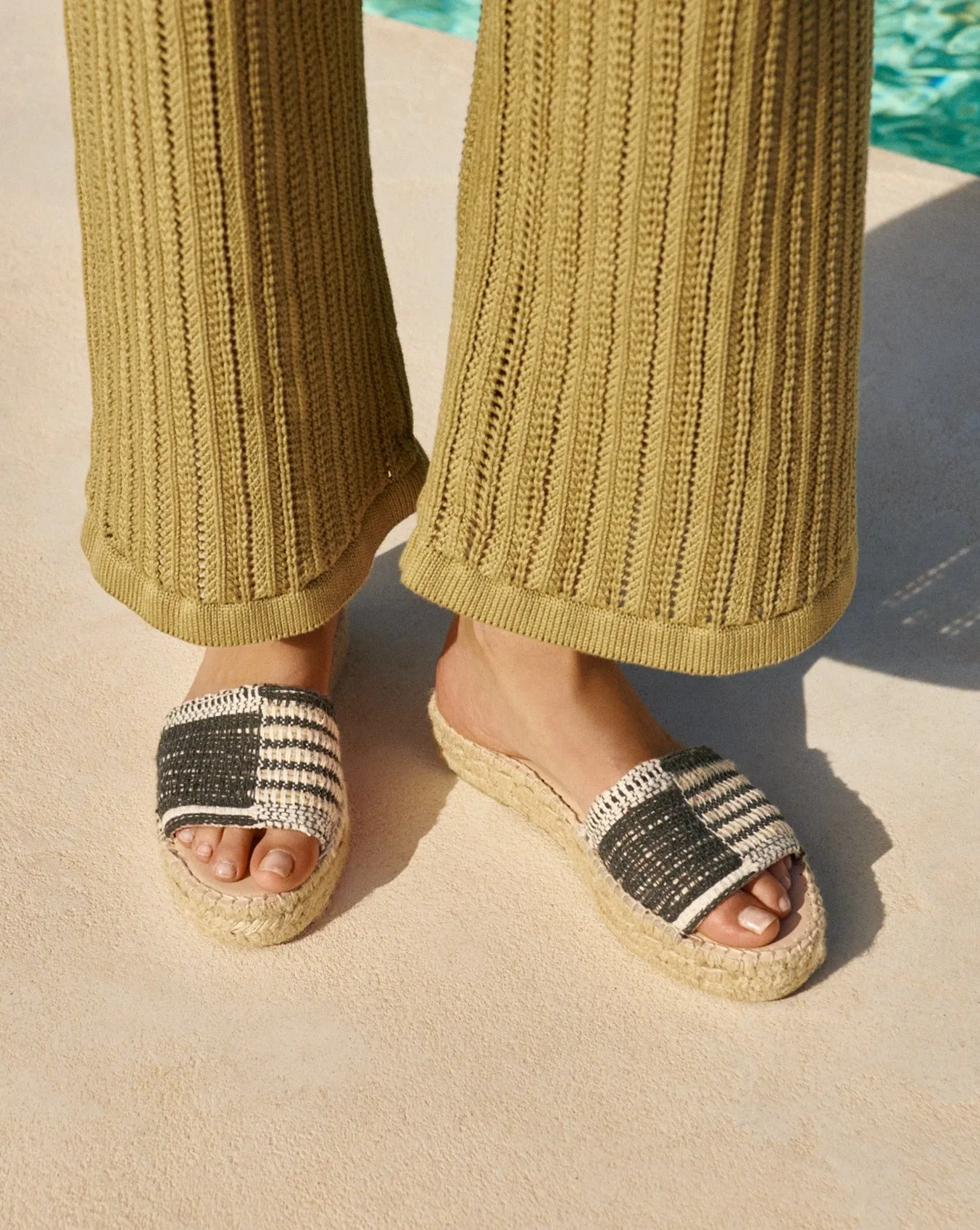Silk And Cotton Patchwork Double Sole Slides - G60DS - Yucatán White Natural And Black
