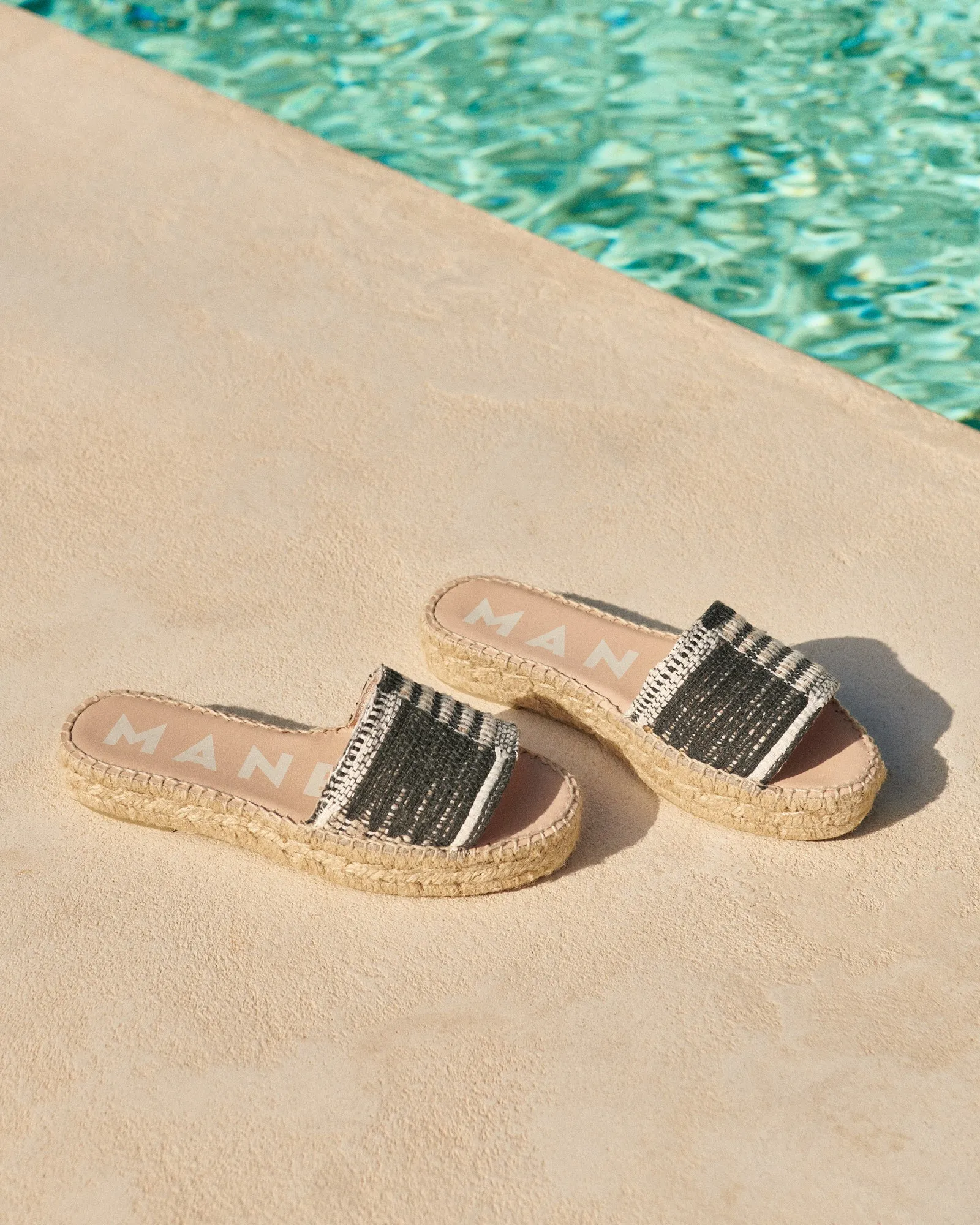 Silk And Cotton Patchwork Double Sole Slides - G60DS - Yucatán White Natural And Black