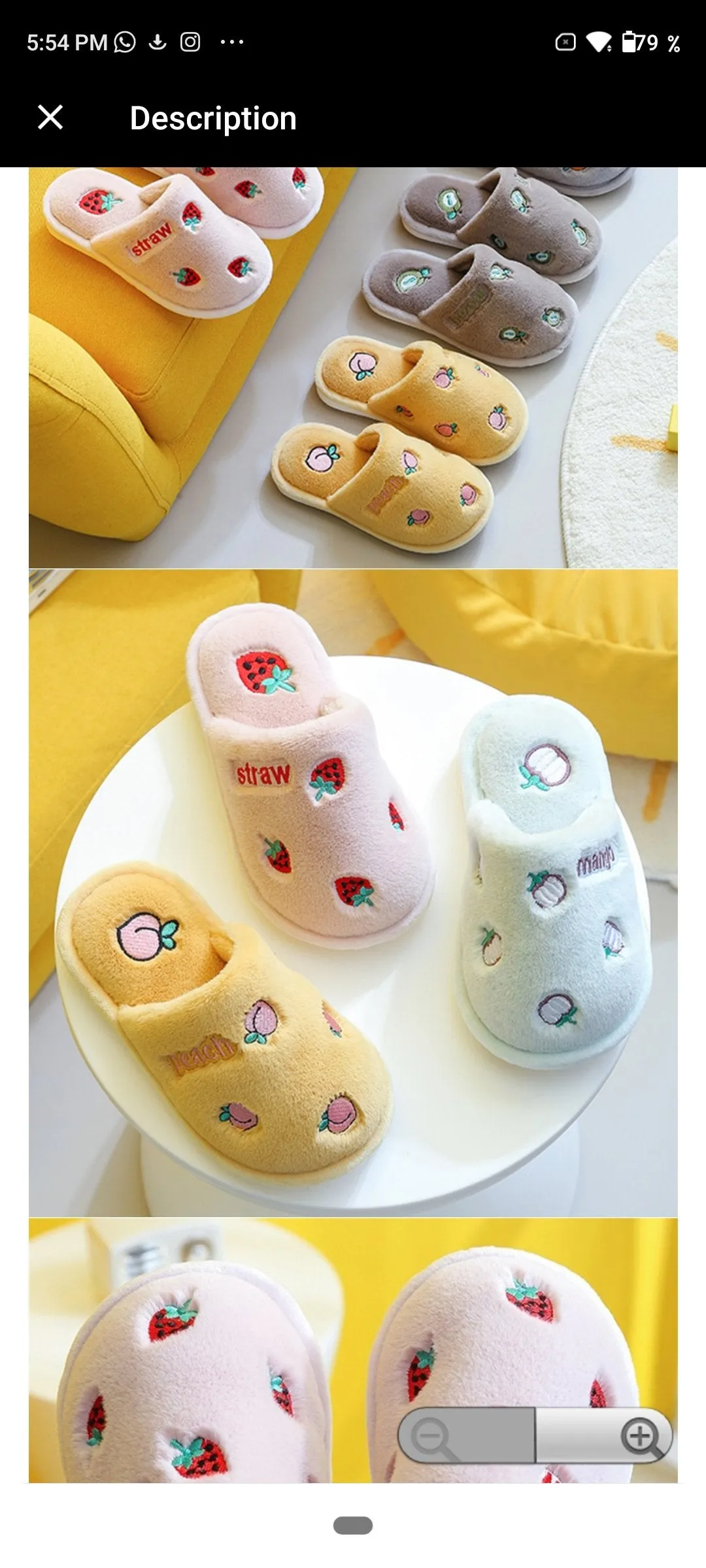 Strawberry Embroidered Soft Pink Warm Slippers 8160
