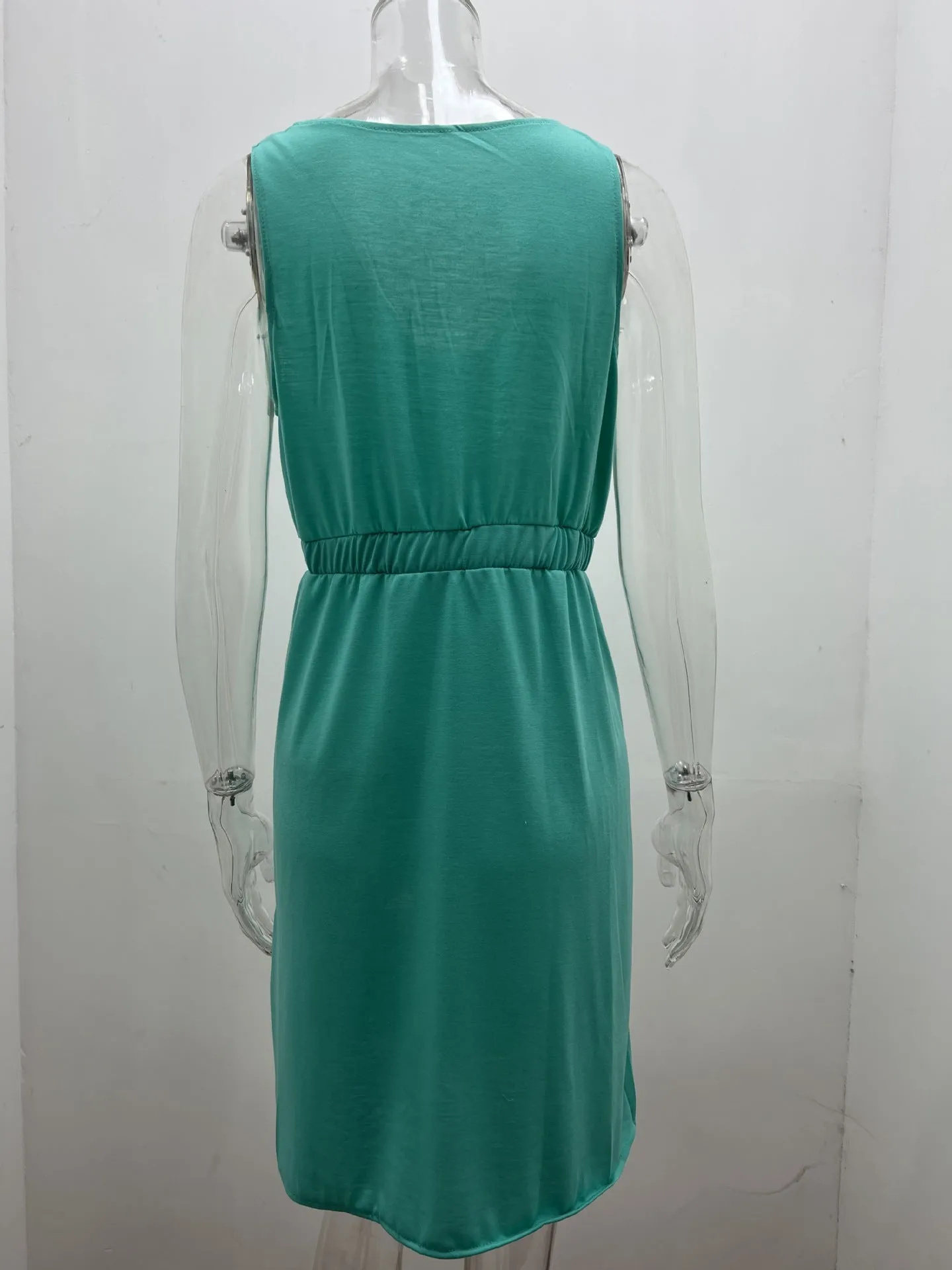 Women's Casual V Neck Sleeveless Button Down  Summer Elastic Waist A-Line Swing Tank Dresses