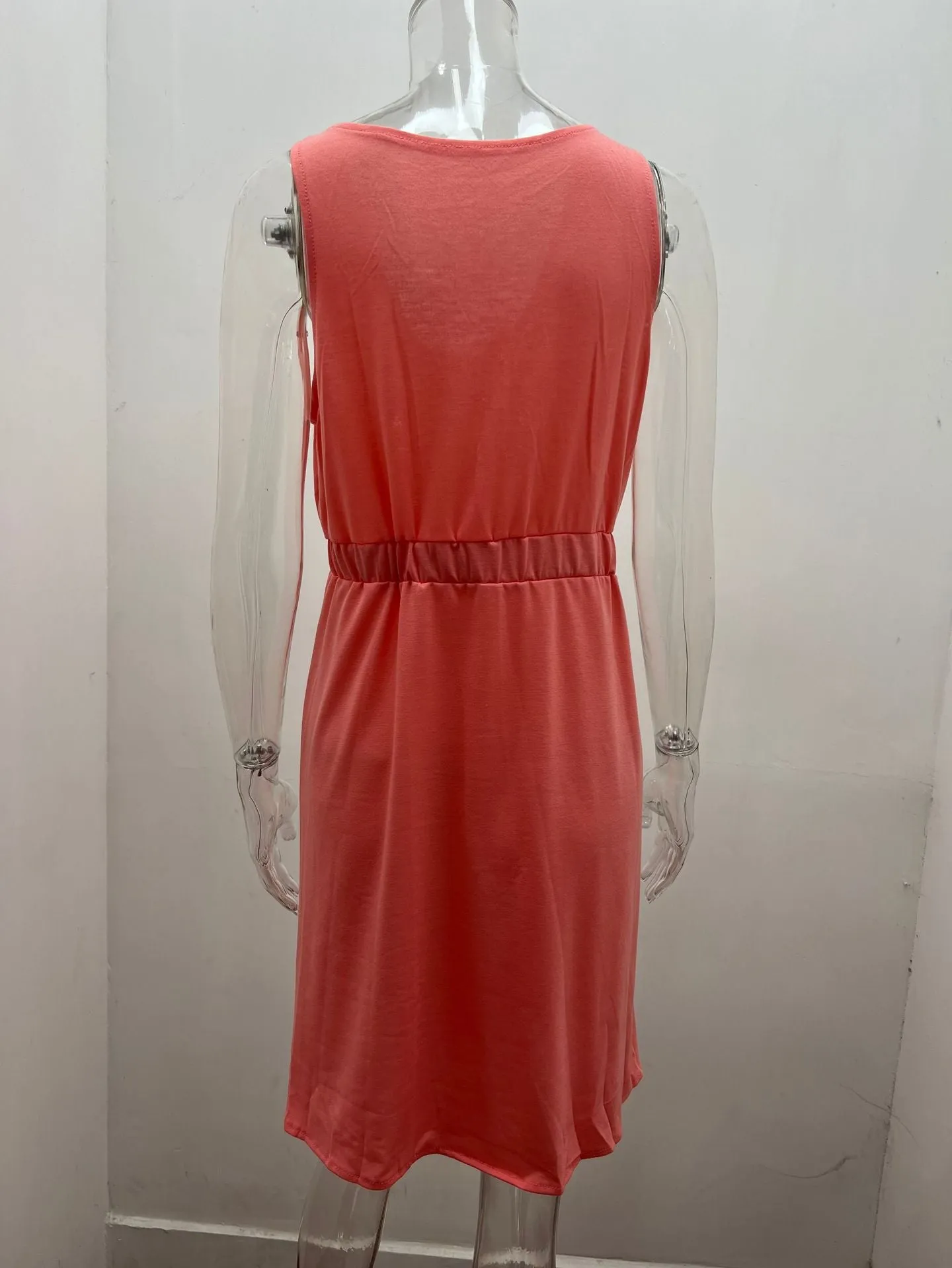 Women's Casual V Neck Sleeveless Button Down  Summer Elastic Waist A-Line Swing Tank Dresses