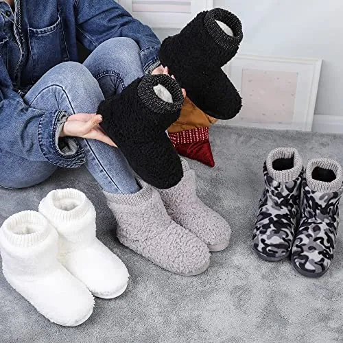 Women's Comfort Warm Faux Fleece Fuzzy Ankle Bootie Slippers Plush Lining Slip-on House Shoes Anti-Slip Sole Indoor/Outdoor
